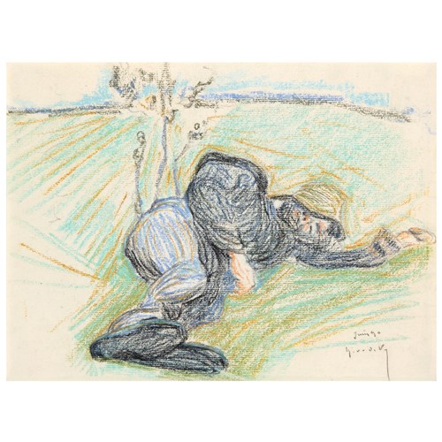 Liggende boer met uitgestrekte arm, 1890